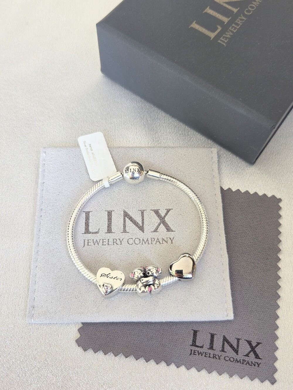 Linx Snake Chain Bracelet with Sister Themed Charms 925 sterling silver